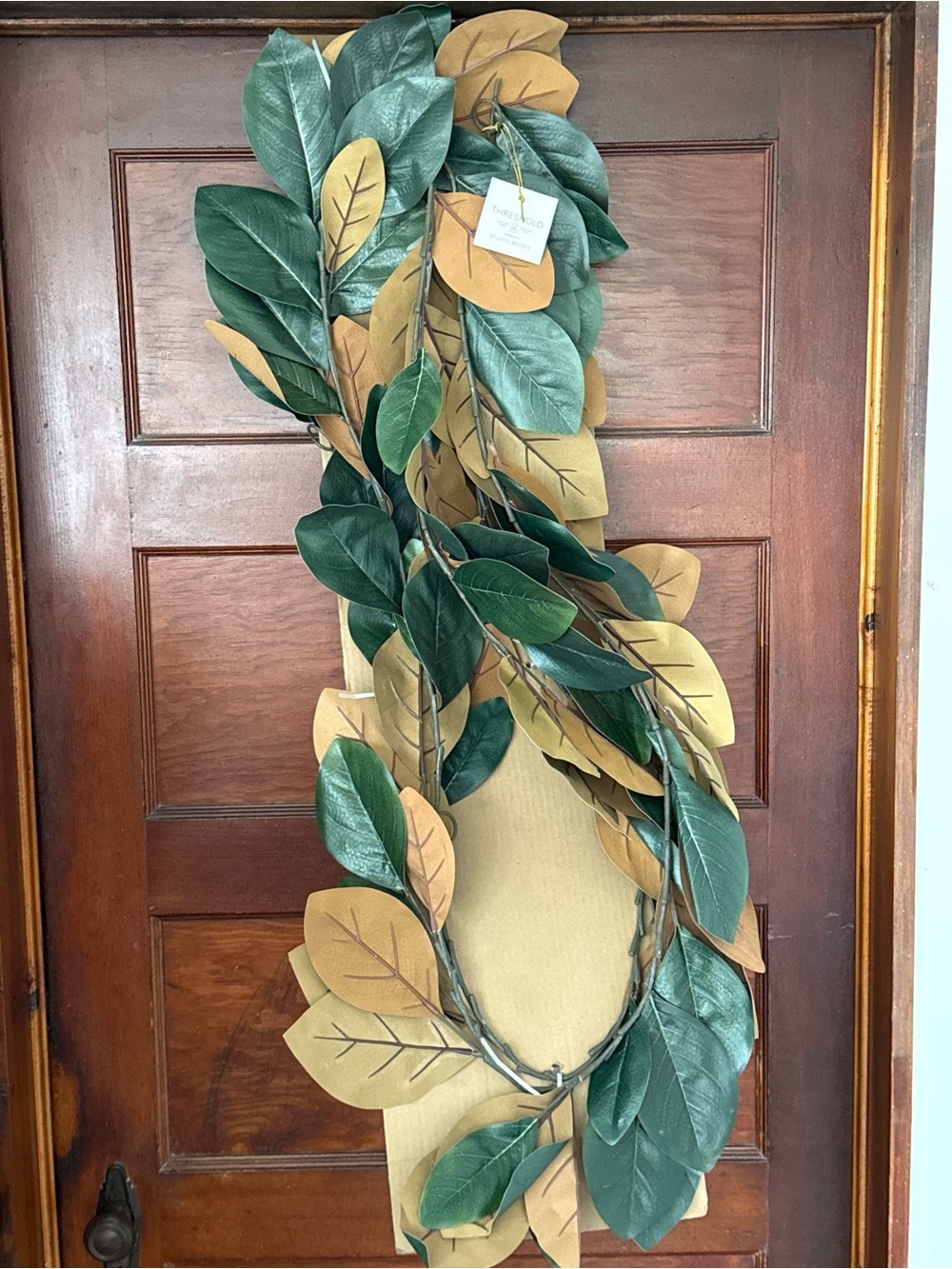 Threshold Green and Tan Magnolia Leaf Garland - Lush Faux Foliage